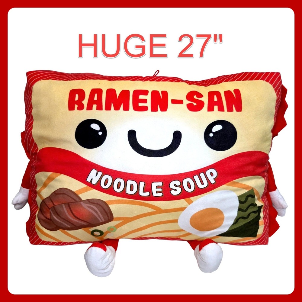 Fiesta Ramen-San Plush Pillow 27IN Red Noodle Soup Food Stuffed Toy Soft Decor